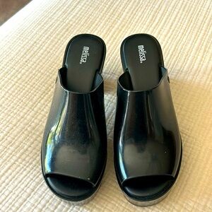 Melissa open toed black platform mule size 9
